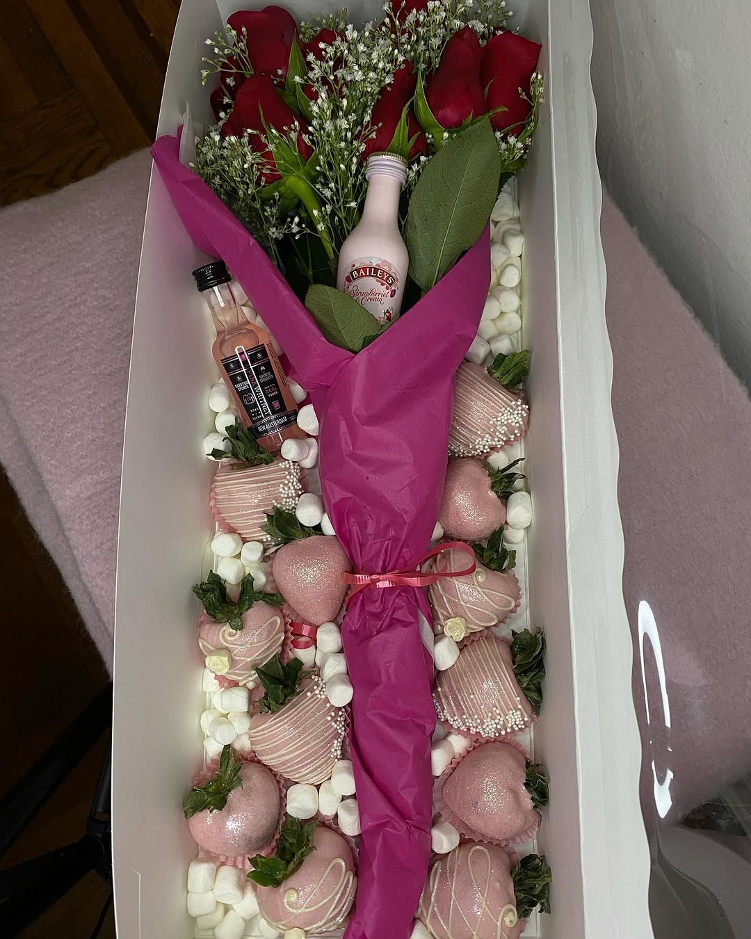 Roses and pink strawberries
